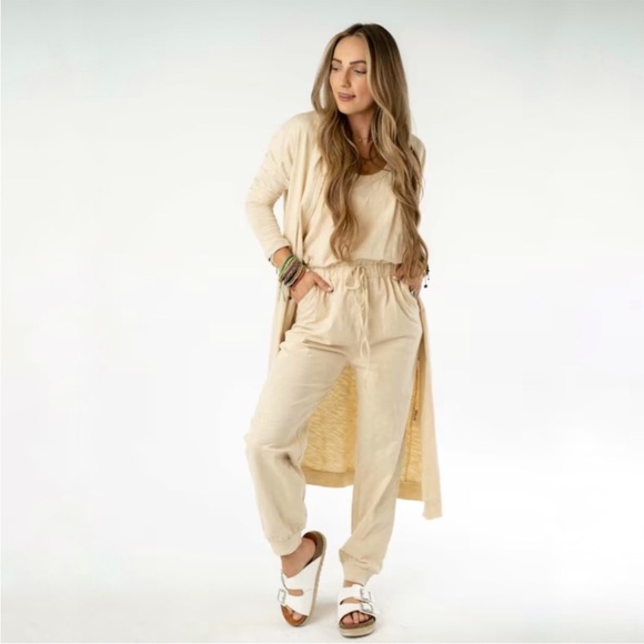 Three Bird Nest | Set To Go Textured Jumpsuit in Oatmeal Size M - Picture 1 of 10